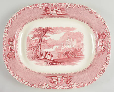 Jenny Lind Pink (Off White Background) 17" Oval Serving Platter