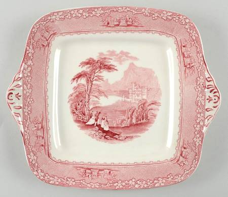 Jenny Lind Pink (Off White Background) Square Handled Cake Plate