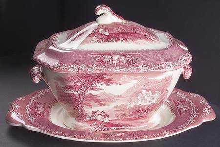 Jenny Lind Pink (Off White Background) Tureen & Lid w/Underplate