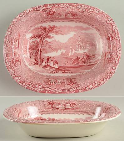 Jenny Lind Pink (Off White Background) 8" Oval Vegetable Bowl