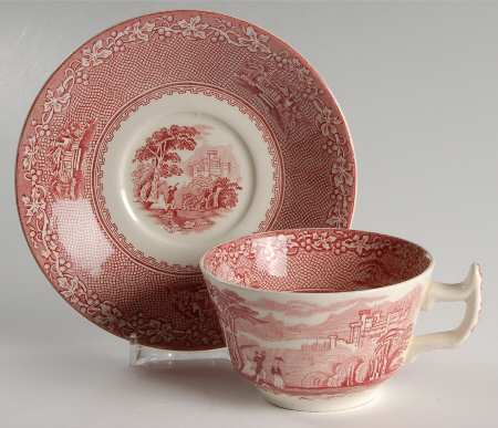 Jenny Lind Pink (Off White Background) Flat Cup & Saucer Set