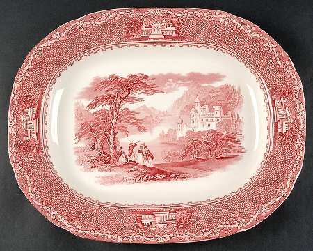 Jenny Lind Pink (Off White Background) 15" Oval Serving Platter