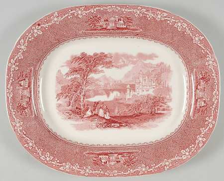 Jenny Lind Pink (Off White Background) 14" Oval Serving Platter