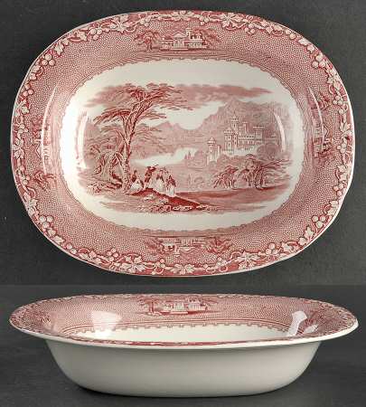 Jenny Lind Pink (Off White Background) 9" Oval Vegetable Bowl