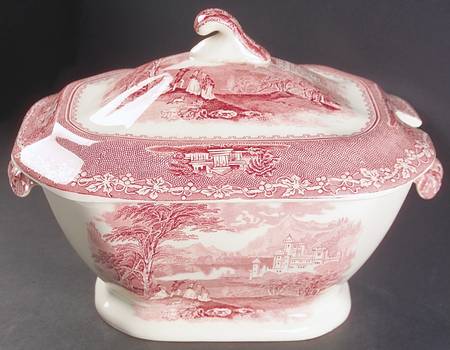 Jenny Lind Pink (Off White Background) Tureen &  Lid