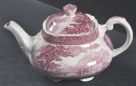 Jenny Lind Pink (Off White Background) Teapot & Lid
