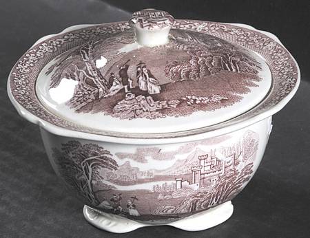 Jenny Lind Pink (Off White Background) Sugar Bowl & Lid