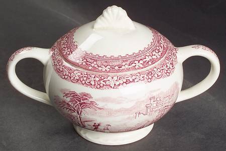 Jenny Lind Pink (Off White Background) Sugar Bowl & Lid