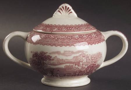 Jenny Lind Pink (Off White Background) Sugar Bowl & Lid
