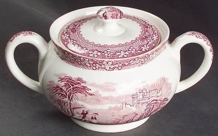 Jenny Lind Pink (Off White Background) Sugar Bowl & Lid