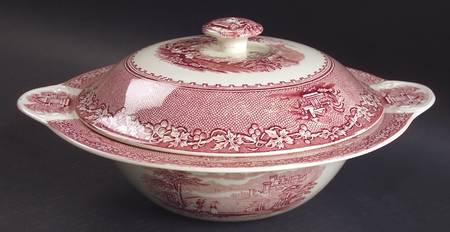 Jenny Lind Pink (Off White Background) Round Covered Vegetable