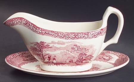 Jenny Lind Pink (Off White Background) Gravy Boat & Underplate/Relish