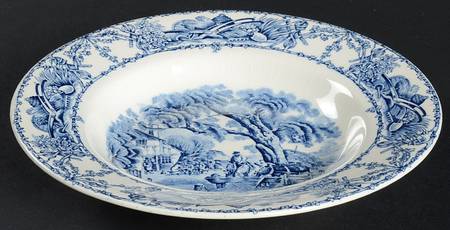 Rural Scenes Blue (Round) Rim Soup Bowl