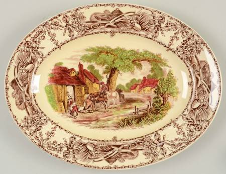 Rural Scenes Brown Multicolor 12" Oval Serving Platter