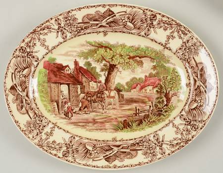 Rural Scenes Brown Multicolor 11" Oval Serving Platter