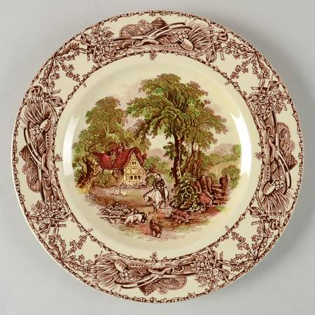Rural Scenes Brown Multicolor Luncheon Plate
