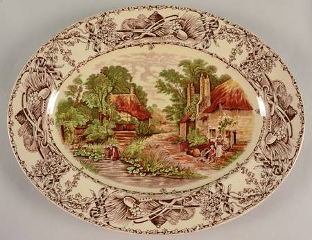 Rural Scenes Brown Multicolor 15" Oval Serving Platter