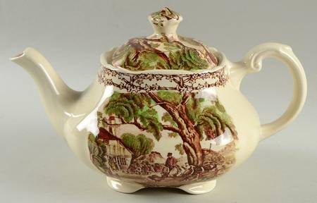 Rural Scenes Brown Multicolor Teapot & Lid