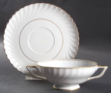 Annette (Gold Trim) Footed Cream Soup Bowl & Saucer Set