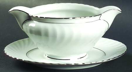 Annette (Platinum Trim) Gravy Boat with Attached Underplate