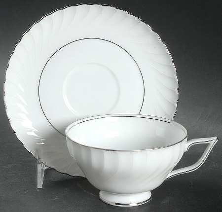 Annette (Platinum Trim) Footed Cup & Saucer Set