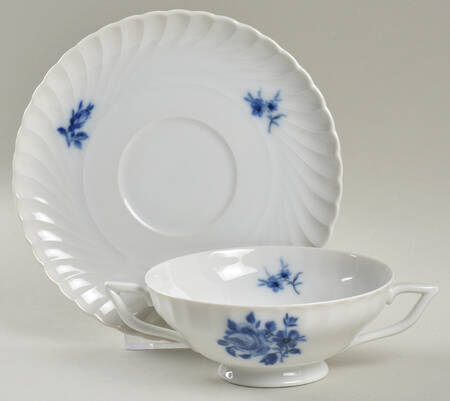 Copenhagen Rose Footed Cream Soup Bowl & Saucer Set
