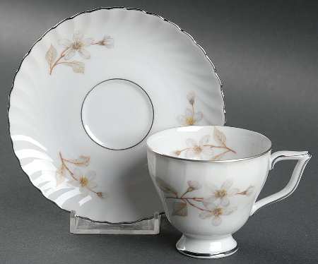 Dogwood (Platinum Trim) Footed Demitasse Cup & Saucer Set