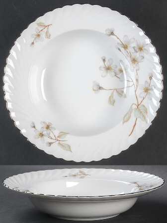 Dogwood (Platinum Trim) Rim Soup Bowl