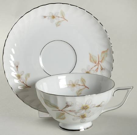 Dogwood (Platinum Trim) Footed Cup & Saucer Set