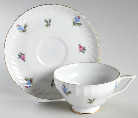Dresden Flowers (Gold Trim) Footed Cup & Saucer Set