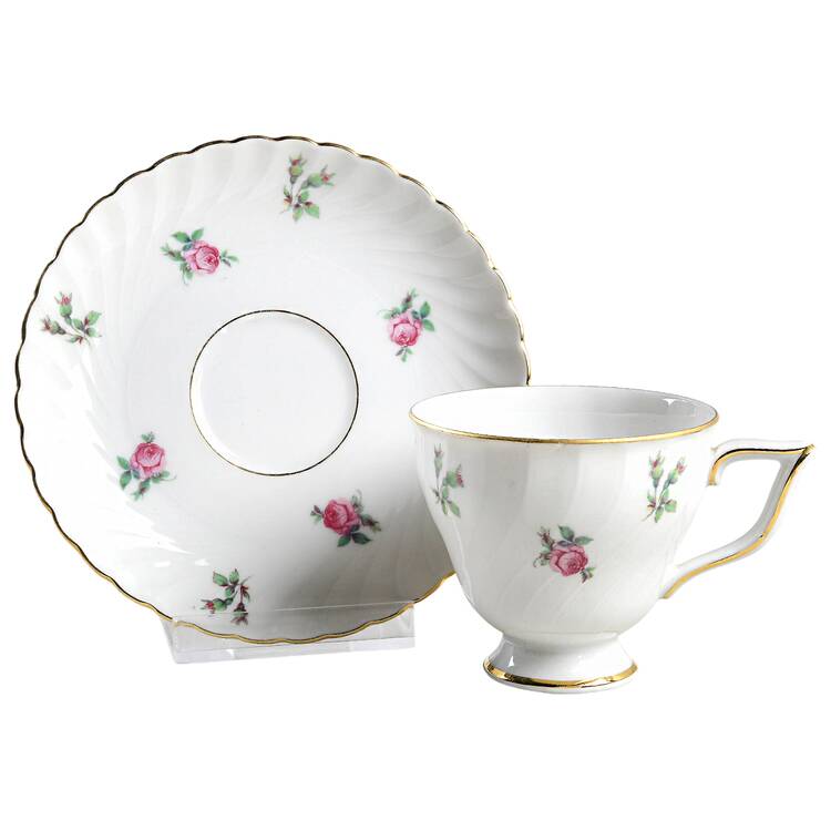 Dresden Flowers (Gold Trim) Footed Demitasse Cup & Saucer Set