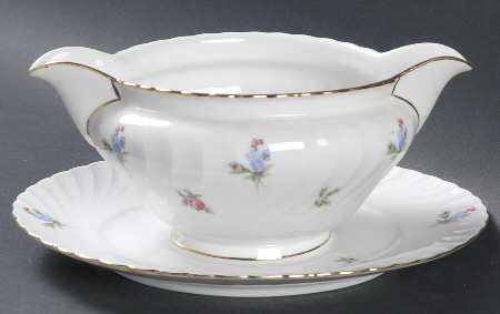Dresden Flowers (Gold Trim) Gravy Boat with Attached Underplate