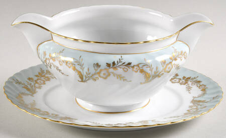 Duchess Blue Green Gravy Boat with Attached Underplate
