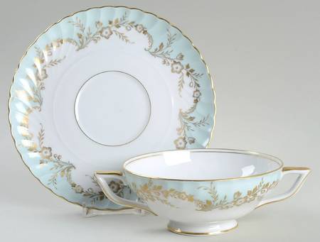 Duchess Blue Green Footed Cream Soup Bowl & Saucer Set