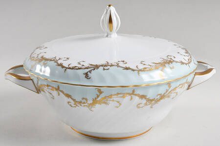Elegance Blue Green (Gold Trim) Round Covered Vegetable