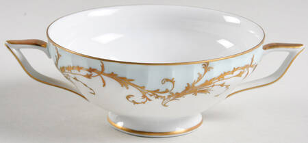 Elegance Blue Green (Gold Trim) Footed Cream Soup Bowl