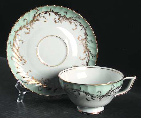 Elegance Blue Green (Gold Trim) Footed Cup & Saucer Set