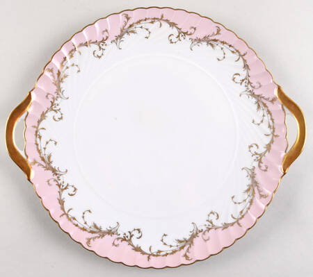 Elegance Rose (Pink, Gold Trim) Handled Cake Plate by Royal Tettau