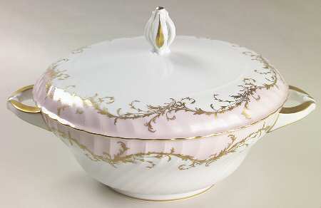 Elegance Rose (Pink, Gold Trim) Round Covered Vegetable