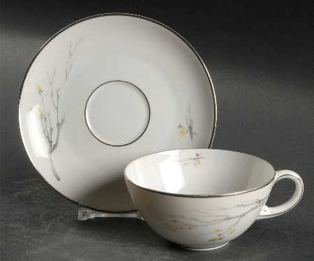 Gray Bark (Platinum Trim) Flat Cup & Saucer Set