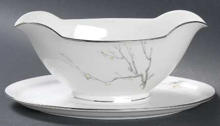 Gray Bark (Platinum Trim) Gravy Boat with Attached Underplate