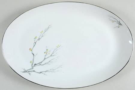 Gray Bark (Platinum Trim) 15" Oval Serving Platter