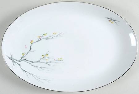 Gray Bark (Platinum Trim) 13" Oval Serving Platter