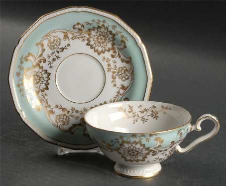 Old Brocade Blue Green Footed Cup & Saucer Set