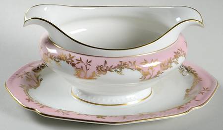 Regency Pink Gravy Boat with Attached Underplate