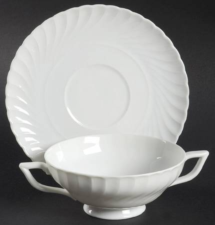 Simplicity White Footed Cream Soup Bowl & Saucer Set