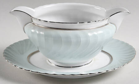 South Wind Grey Green Gravy Boat with Attached Underplate