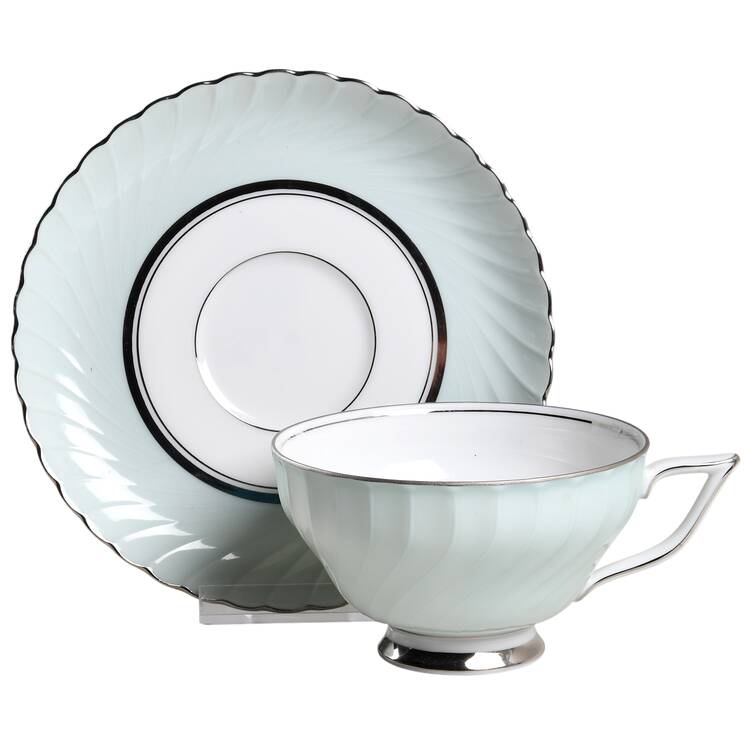 South Wind Grey Green Footed Cup & Saucer Set