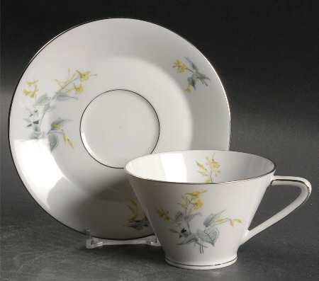 Spring Bouquet (Platinum) Flat Cup & Saucer Set