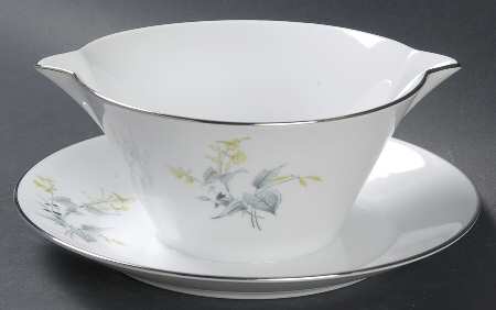 Spring Bouquet (Platinum) Gravy Boat with Attached Underplate